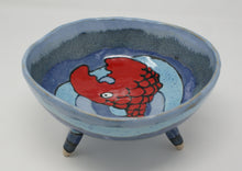 Load image into Gallery viewer, Round three legged bowl with red fish