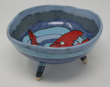 Load image into Gallery viewer, Round three legged bowl with red fish