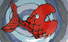 Load image into Gallery viewer, Round three legged bowl with red fish