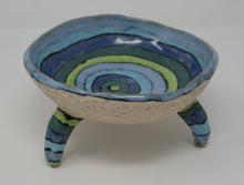 Load image into Gallery viewer, Gorgeous blues and greens tripod bowl