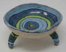 Load image into Gallery viewer, Gorgeous blues and greens tripod bowl