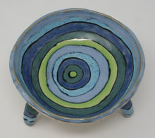 Load image into Gallery viewer, Gorgeous blues and greens tripod bowl