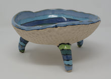 Load image into Gallery viewer, Gorgeous blues and greens tripod bowl