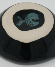 Load image into Gallery viewer, Black bowl with green fish
