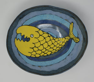 Blue medium platter/ bowl with yellow fish