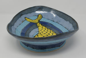 Blue medium platter/ bowl with yellow fish