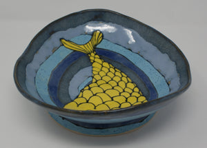 Blue medium platter/ bowl with yellow fish