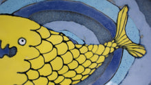 Load image into Gallery viewer, Blue medium platter/ bowl with yellow fish
