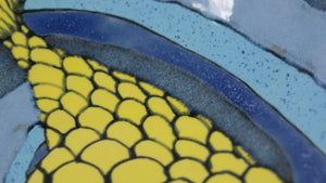 Blue medium platter/ bowl with yellow fish