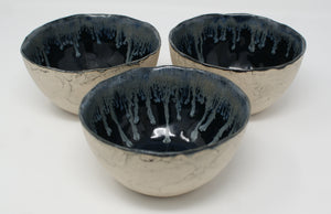 Set of Three Gorgeous Black and Glacier Blue Bowls