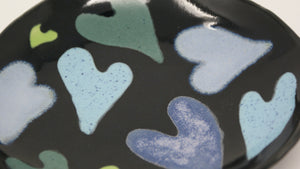 Blue -green hearts round plate