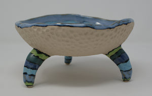 Gorgeous blues and greens tripod bowl