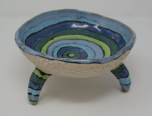 Gorgeous blues and greens tripod bowl