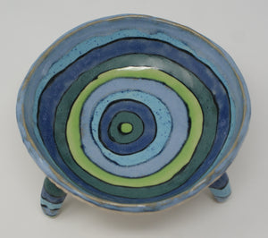 Gorgeous blues and greens tripod bowl