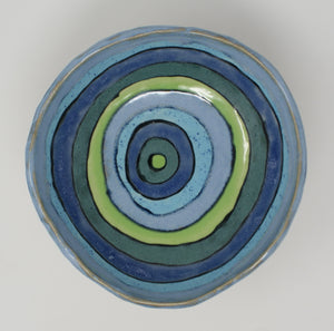 Gorgeous blues and greens tripod bowl