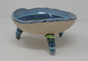 Gorgeous blues and greens tripod bowl