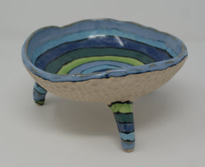 Gorgeous blues and greens tripod bowl
