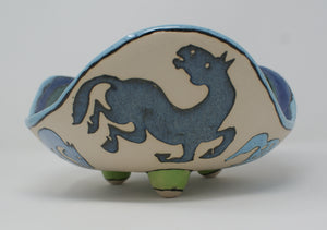 Beautiful madly colourful serving bowl with horses, medium-large